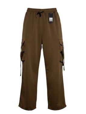 Lightweight Wide Leg Cargo Pants with Cargo Strap Brown